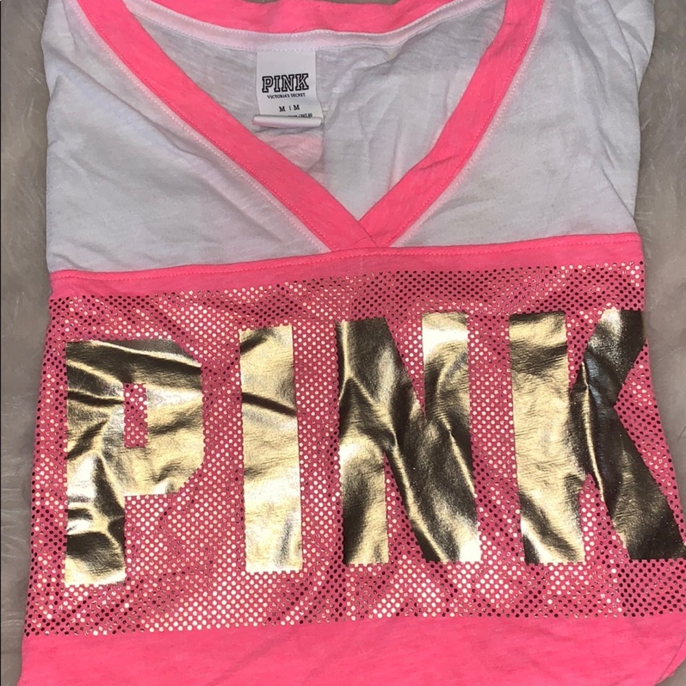 Pink and gold v neck cut t shirt